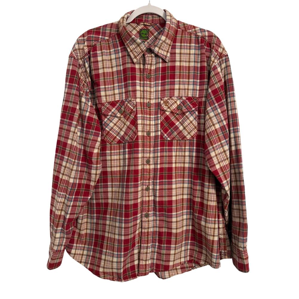 Timberland Men's Size XL Outdoor Casual Rugged Long Sleeve Plaid Cotton Shirt